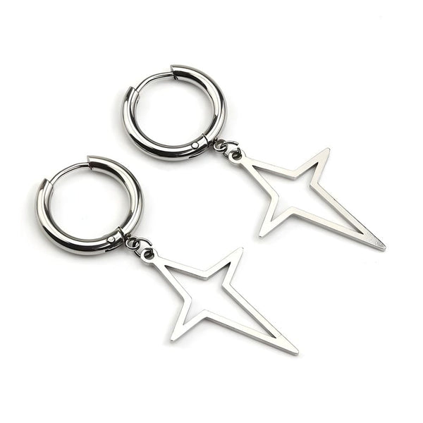 STELLAR NOIR SILVER - Pure Titanium Steel Hoop Earrings for Men & Boys (2pcs)