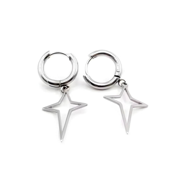 STELLAR NOIR SILVER - Pure Titanium Steel Hoop Earrings for Men & Boys (2pcs)