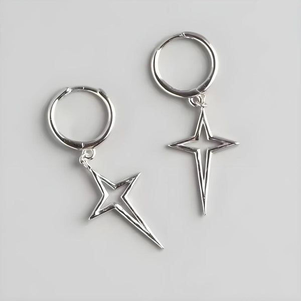 STELLAR NOIR SILVER - Pure Titanium Steel Hoop Earrings for Men & Boys (2pcs)