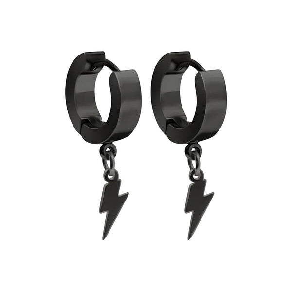 STORM LINK BLACK - Pure Titanium Steel Hoop Earrings for Men & Boys (2pcs)