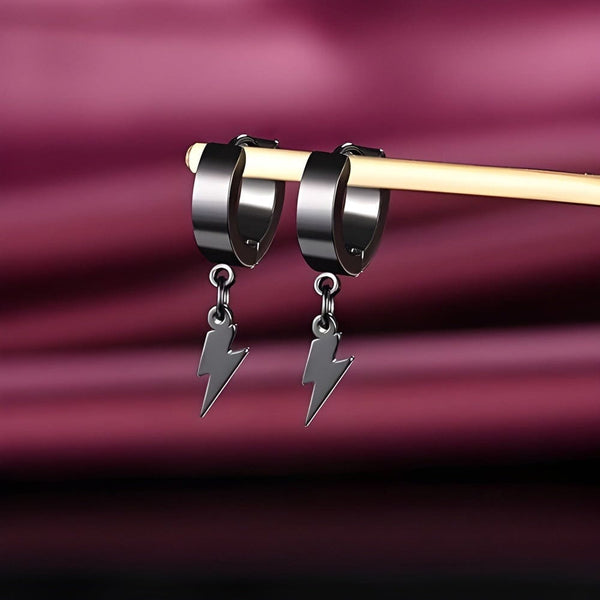 STORM LINK BLACK - Pure Titanium Steel Hoop Earrings for Men & Boys (2pcs)