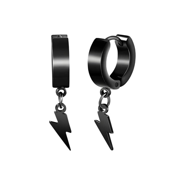 STORM LINK BLACK - Pure Titanium Steel Hoop Earrings for Men & Boys (2pcs)