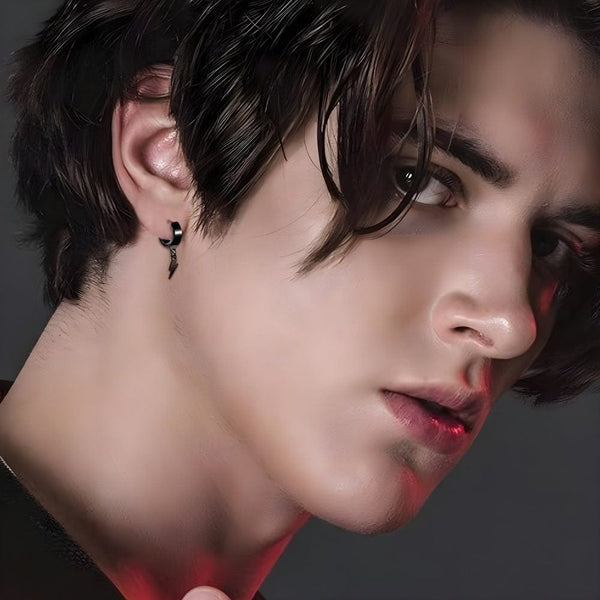 STORM LINK BLACK - Pure Titanium Steel Hoop Earrings for Men & Boys (2pcs)