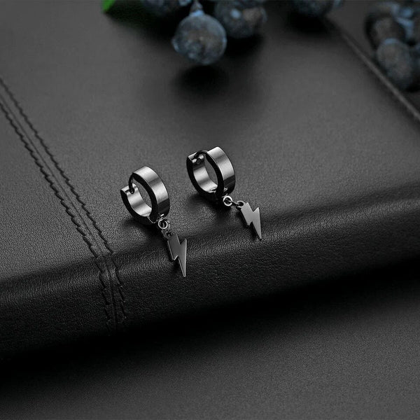 STORM LINK BLACK - Pure Titanium Steel Hoop Earrings for Men & Boys (2pcs)