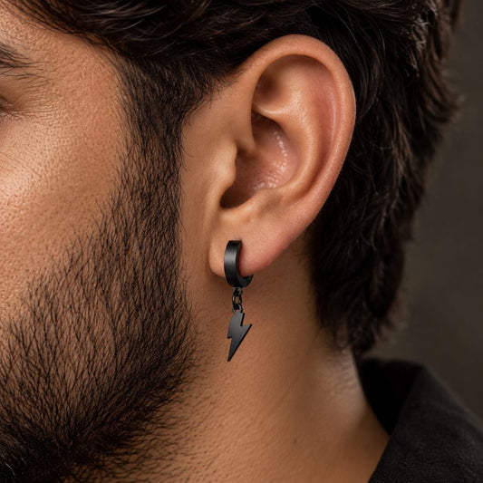 THE MEN THING Earring STORM LINK BLACK - Pure Titanium Steel Hoop Earrings for Men & Boys (2pcs)