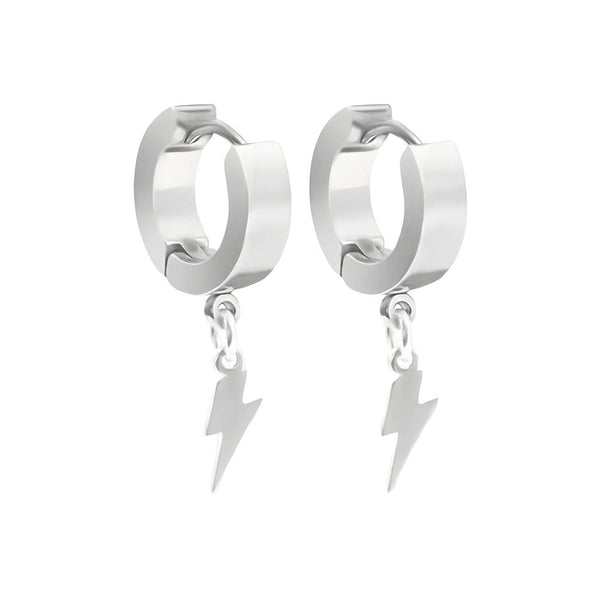 STORM LINK SILVER - Pure Titanium Steel Hoop Earrings for Men & Boys (2pcs)