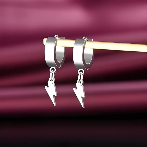 STORM LINK SILVER - Pure Titanium Steel Hoop Earrings for Men & Boys (2pcs)