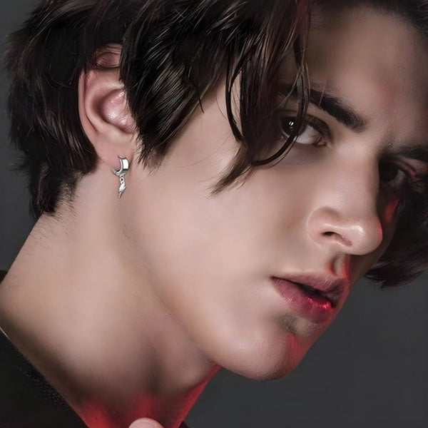 STORM LINK SILVER - Pure Titanium Steel Hoop Earrings for Men & Boys (2pcs)