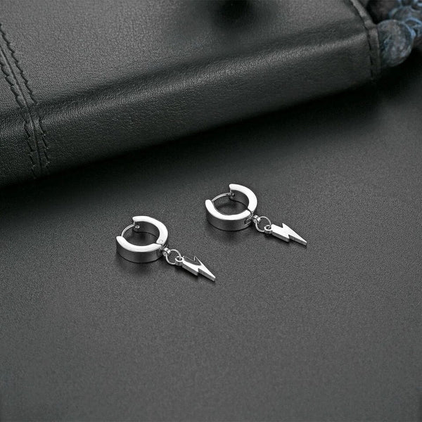 STORM LINK SILVER - Pure Titanium Steel Hoop Earrings for Men & Boys (2pcs)