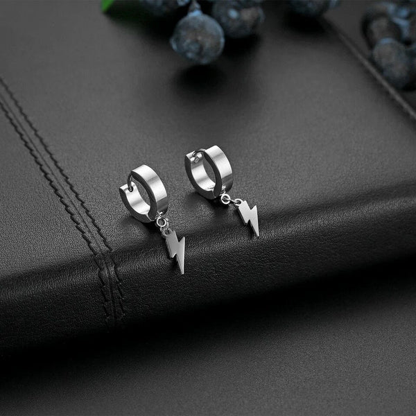 STORM LINK SILVER - Pure Titanium Steel Hoop Earrings for Men & Boys (2pcs)