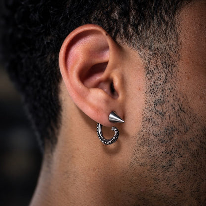 THE MEN THING Earring TENTACLE SPIKE - 4mm Pure Titanium Steel Hoop Earrings for Men & Boys