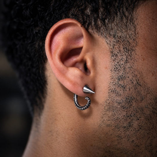 THE MEN THING Earring TENTACLE SPIKE - 4mm Pure Titanium Steel Hoop Earrings for Men & Boys