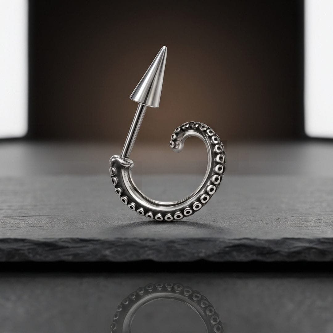 THE MEN THING Earring TENTACLE SPIKE - 4mm Pure Titanium Steel Hoop Earrings for Men & Boys