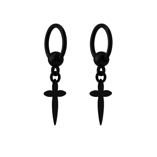 VALOR BLACK CROSS - Pure Titanium Steel Hoop Earrings for Men & Boys (2pcs)