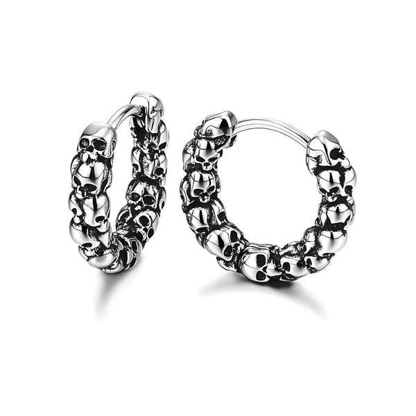 VANDAL SKULLS - Pure Titanium Steel Hoop Earrings for Men & Boys (2pcs)