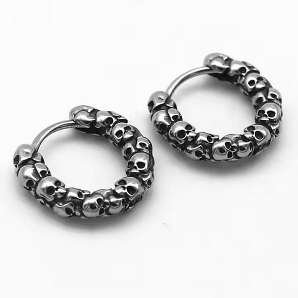 VANDAL SKULLS - Pure Titanium Steel Hoop Earrings for Men & Boys (2pcs)