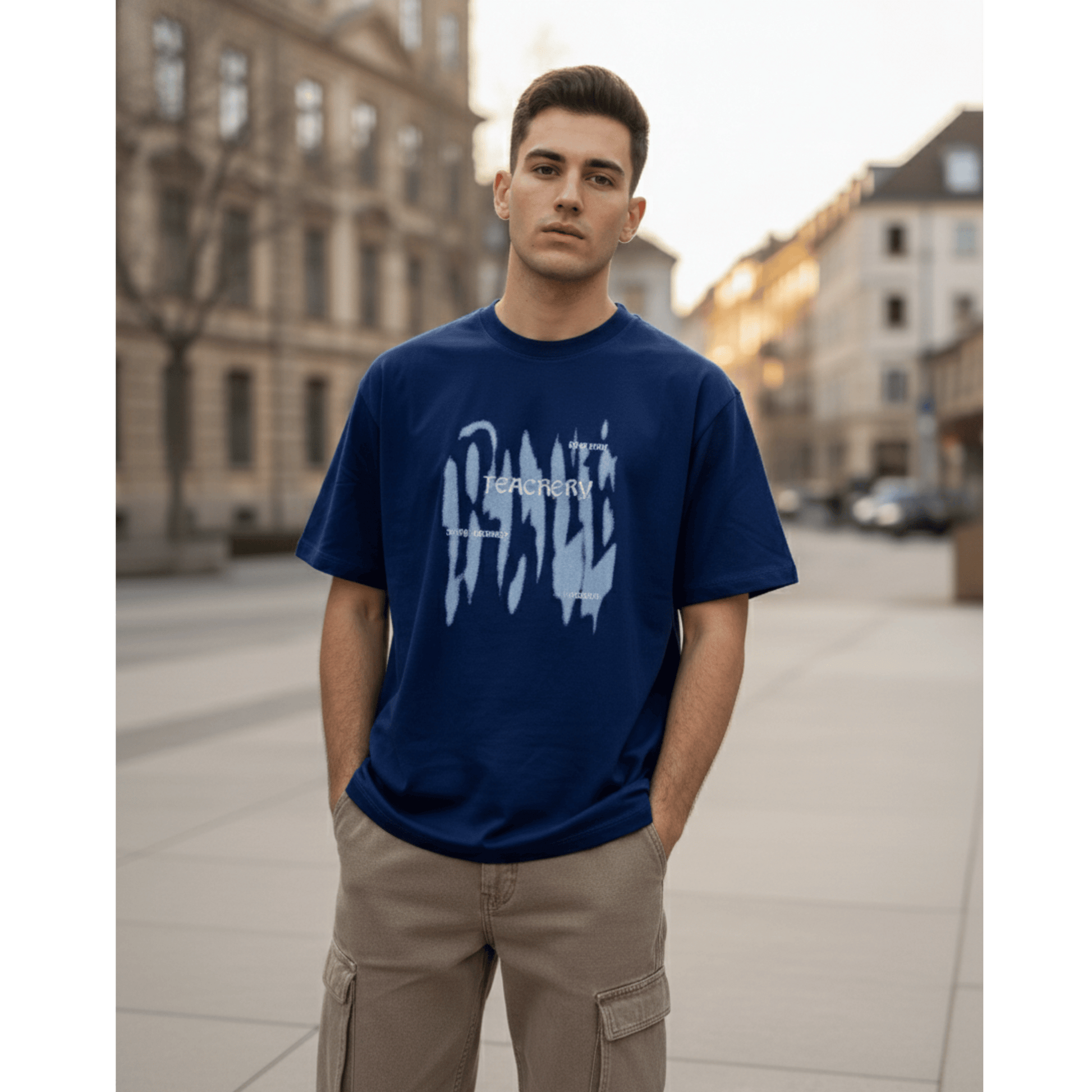 THE MEN THING GRUNGE FADE Oversized T-Shirt - Blue