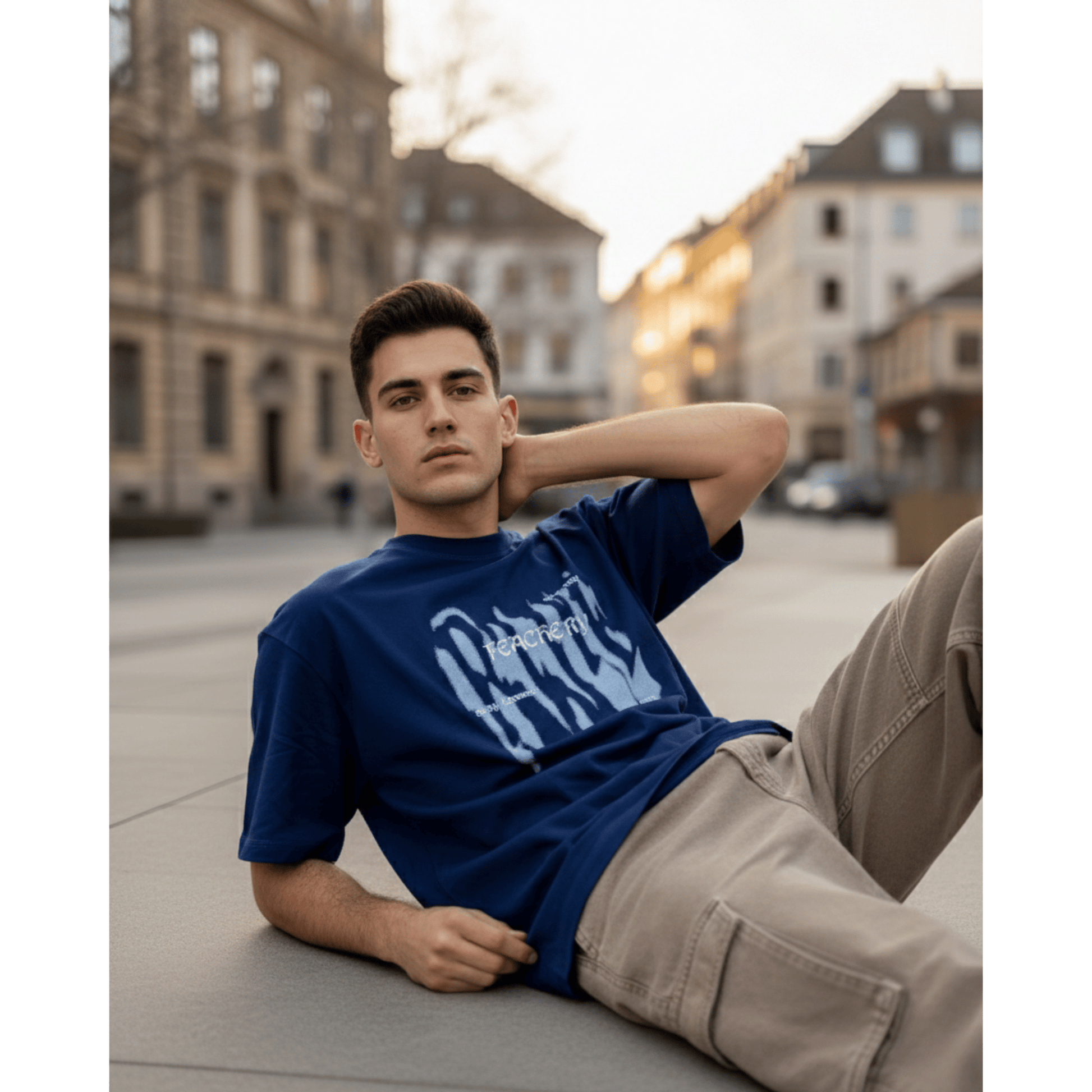 THE MEN THING GRUNGE FADE Oversized T-Shirt - Blue