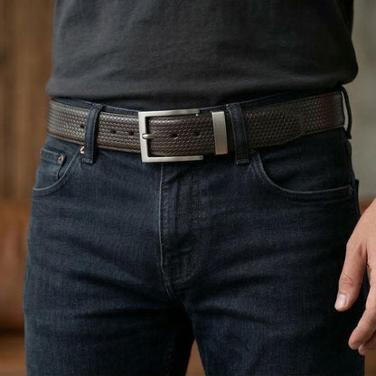 THE MEN THING HEXARO BLACK - Premium Genuine Leather Reversible Belt for Men & Boys | Durable & Stylish for Everyday Wear