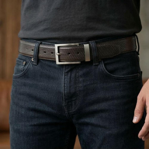 Mens Genuine Leather Belt | 2 in 1 Reversible (Black & Brown) (1 Pc.) - HEXARO