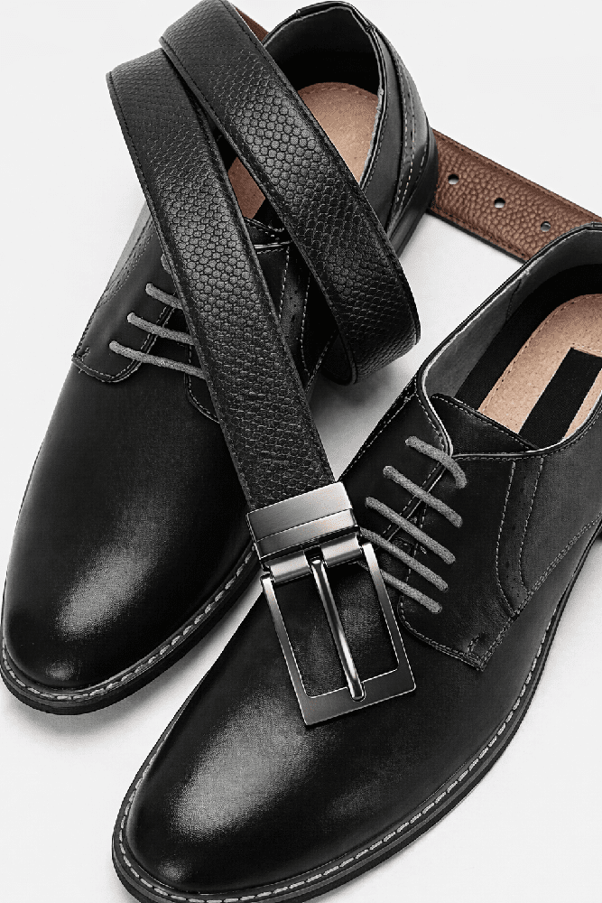 THE MEN THING HEXARO BLACK - Premium Genuine Leather Reversible Belt for Men & Boys | Durable & Stylish for Everyday Wear