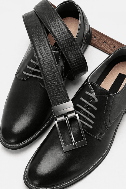 THE MEN THING HEXARO BLACK - Premium Genuine Leather Reversible Belt for Men & Boys | Durable & Stylish for Everyday Wear