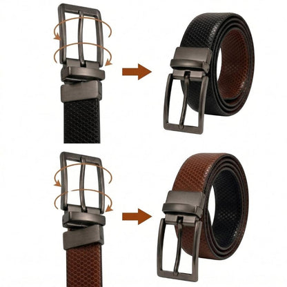 THE MEN THING HEXARO BLACK - Premium Genuine Leather Reversible Belt for Men & Boys | Durable & Stylish for Everyday Wear