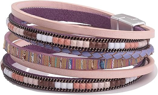 JETSETTER’S EDGE - Pink Genuine Braided Leather Bracelet Set for Men & Boys (8 inch)