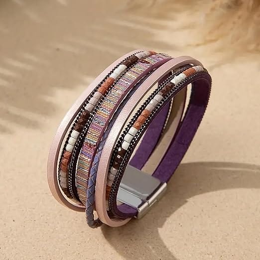 JETSETTER’S EDGE - Pink Genuine Braided Leather Bracelet Set for Men & Boys (8 inch)