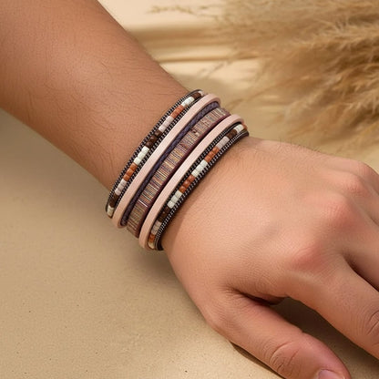 THE MEN THING JETSETTER’S EDGE - Pink Genuine Braided Leather Bracelet Set for Men & Boys (8 inch)