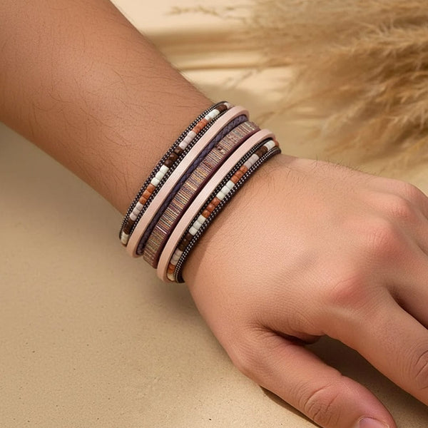 JETSETTER’S EDGE - Pink Genuine Braided Leather Bracelet Set for Men & Boys (8 inch)