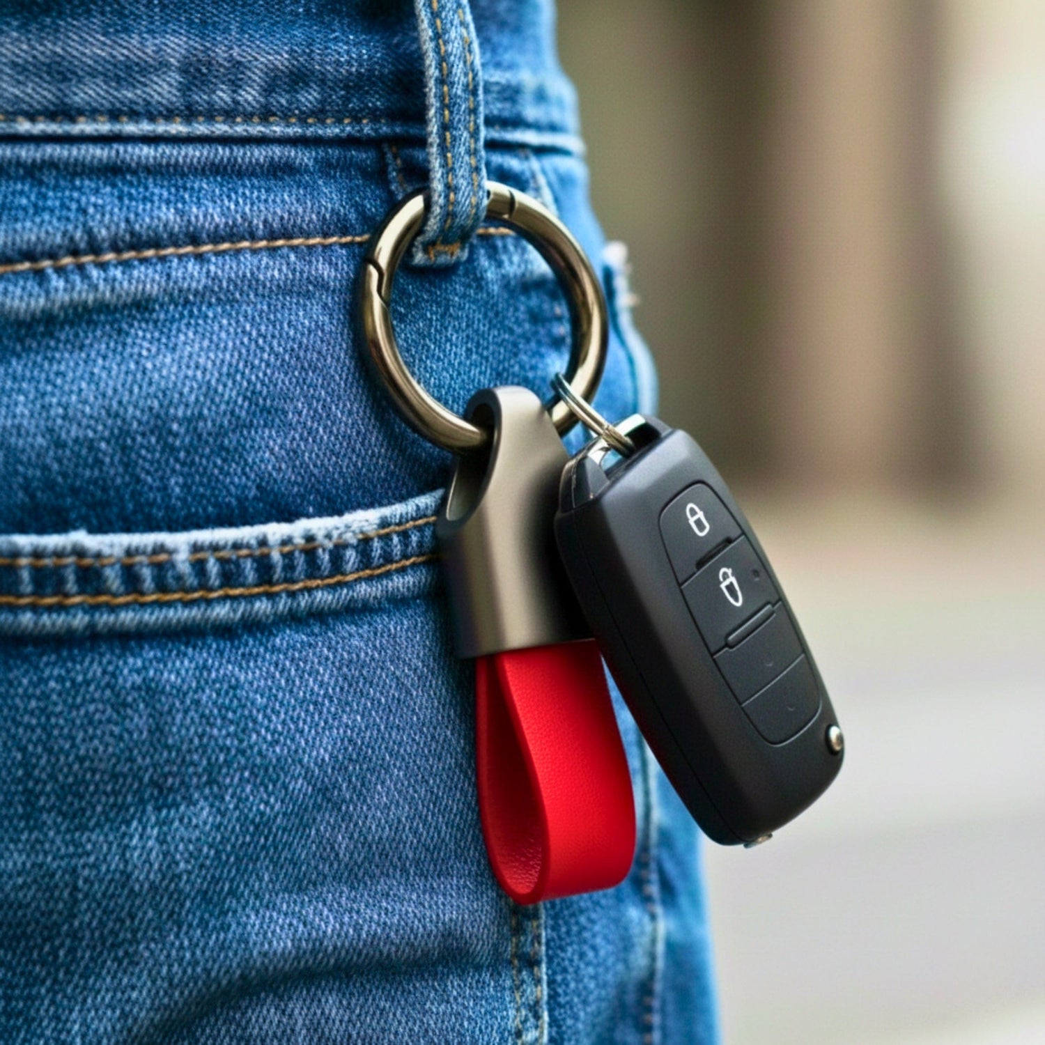 THE MEN THING KeyChains AEROLOOP - RED & MATTE GRAY - Stainless Steel Keychain for Men & Boy