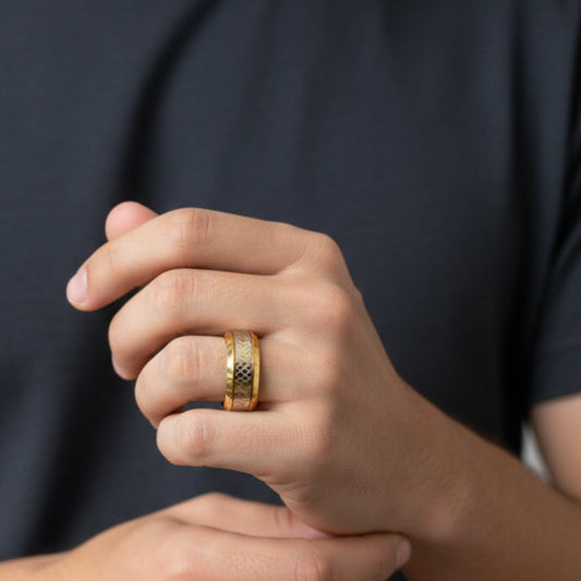 THE MEN THING KeyChains AUREX RUNE - GOLDEN - Pure Stainless Steel Men’s Steel - Plated Ring (Size : 17-22-26)