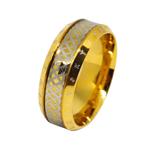 THE MEN THING KeyChains AUREX RUNE - GOLDEN - Pure Stainless Steel Men’s Steel - Plated Ring (Size : 17-22-26)