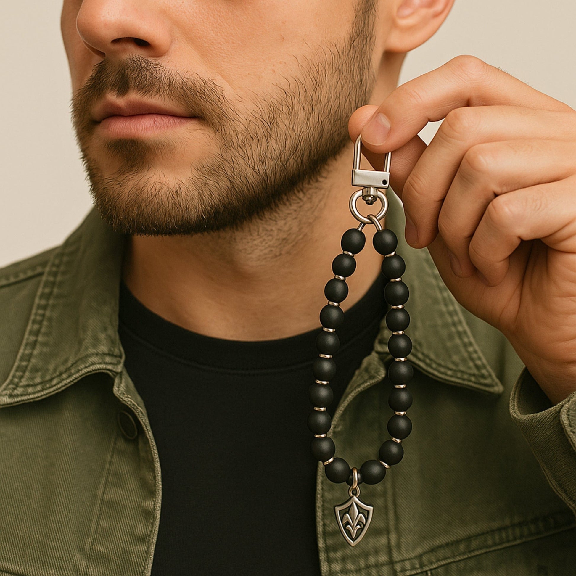 THE MEN THING KeyChains BLACK CITADEL - Pure Titanium Steel Pendant with Hand Wrist Phone Straps Keychain for Men & Boy "10"inch