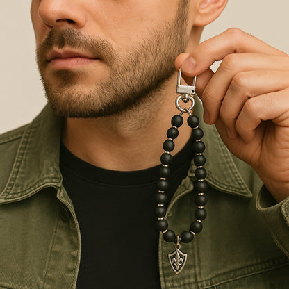 THE MEN THING KeyChains BLACK CITADEL - Pure Titanium Steel Pendant with Hand Wrist Phone Straps Keychain for Men & Boy "10"inch