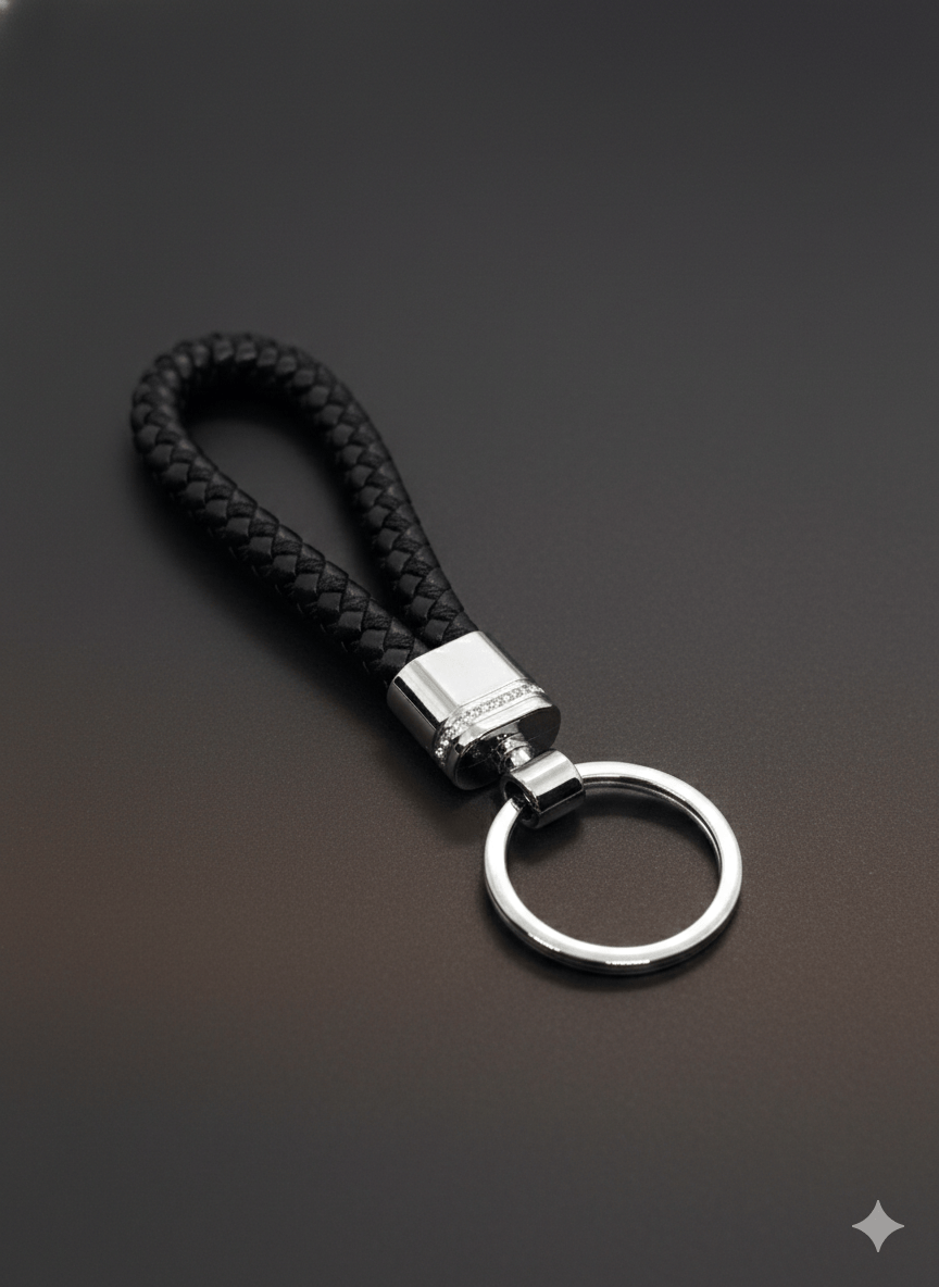 THE MEN THING KeyChains CRIMSON LOOP BRAIDED - BLACK  - Stainless Steel Keychain for Men & Boy