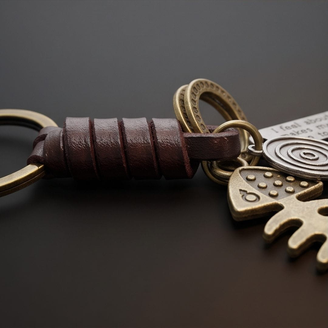THE MEN THING KeyChains FISHBONE CHARM - Stainless Steel Keychain for Men & Boy