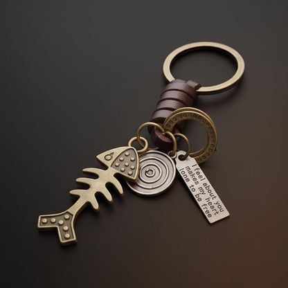 THE MEN THING KeyChains FISHBONE CHARM - Stainless Steel Keychain for Men & Boy