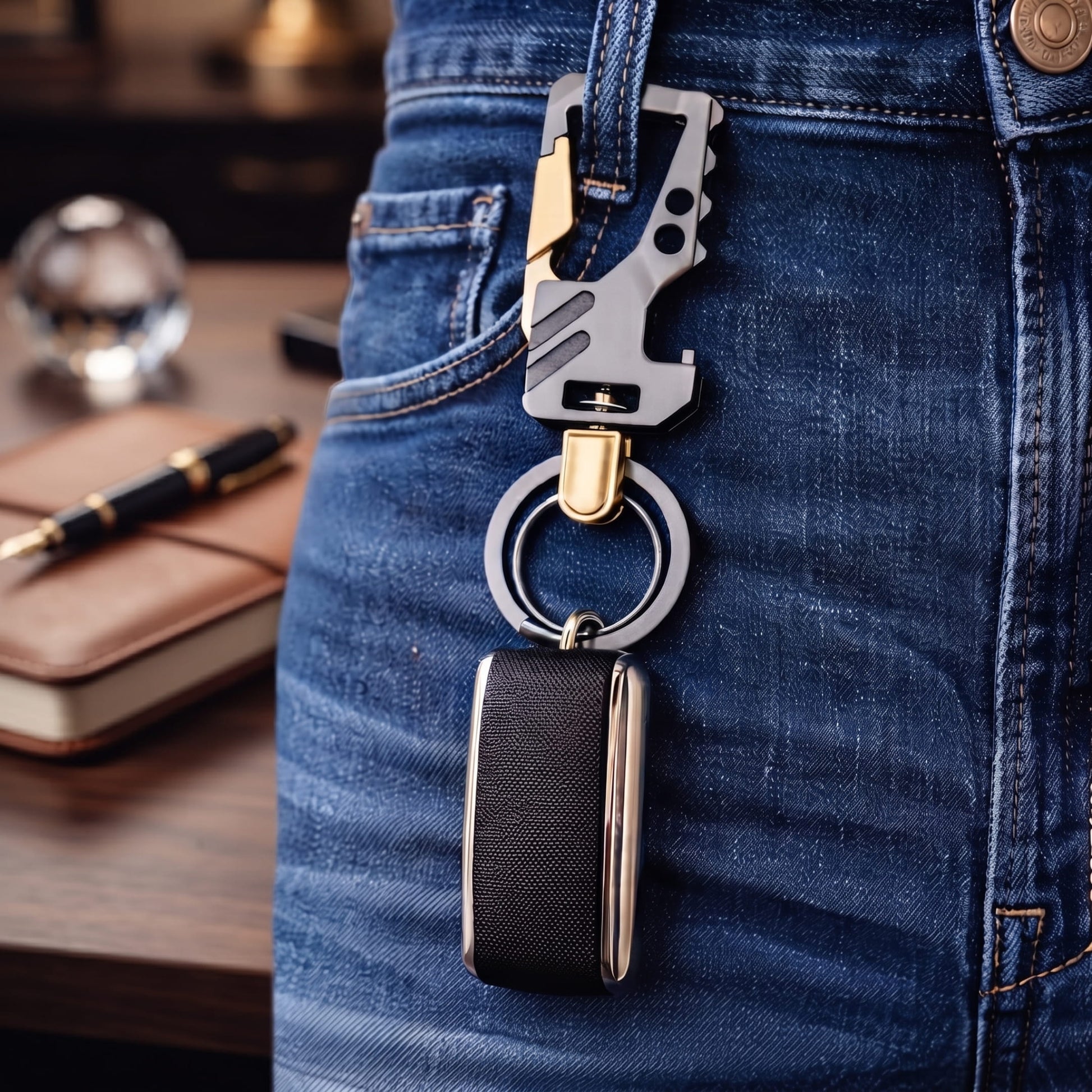 THE MEN THING KeyChains HEXAGRIP - GUNMETAL GREY - Stainless Steel Keychain for Men & Boy