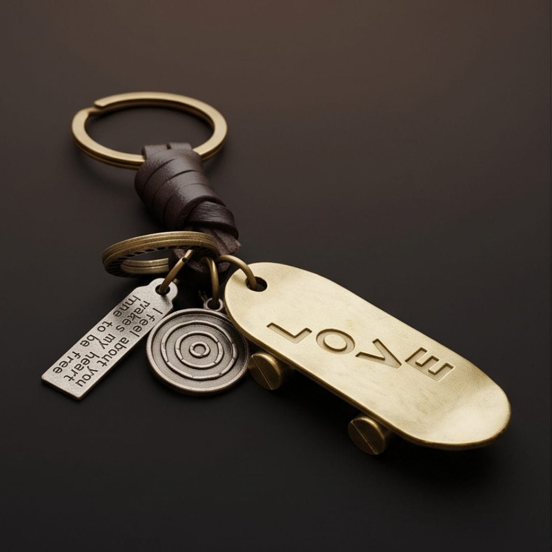 THE MEN THING KeyChains SKATEBOARD CHARM - Stainless Steel Keychain for Men & Boy