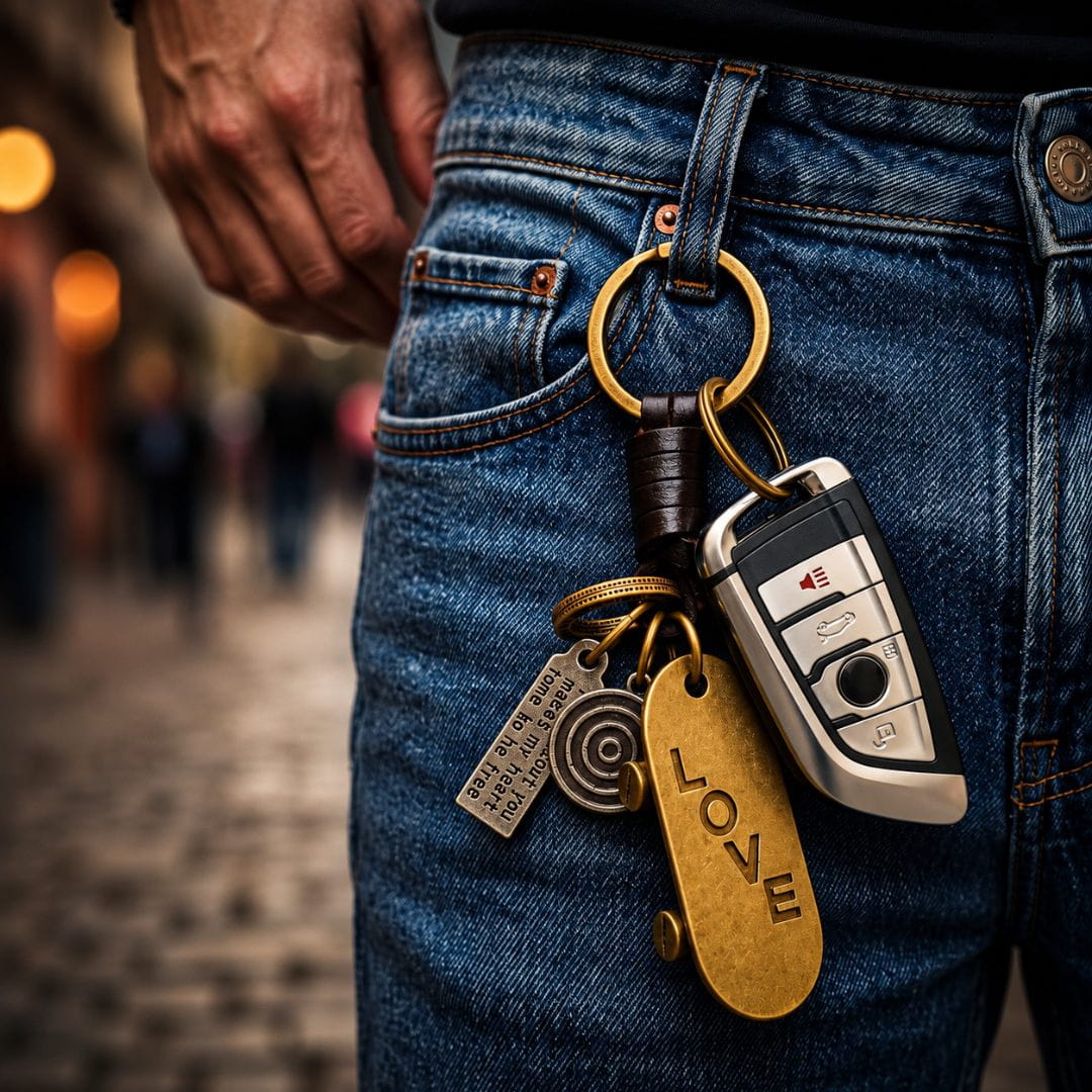 THE MEN THING KeyChains SKATEBOARD CHARM - Stainless Steel Keychain for Men & Boy