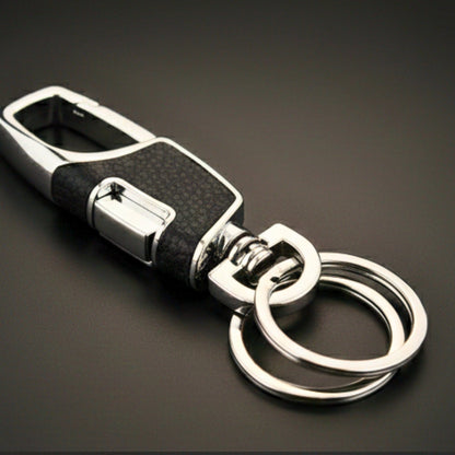 THE MEN THING KeyChains TITAN GRIP LEATHER - BLACK - Stainless Steel Keychain for Men & Boy