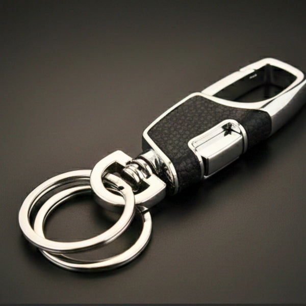 TITAN GRIP LEATHER - BLACK - Stainless Steel Keychain for Men & Boy