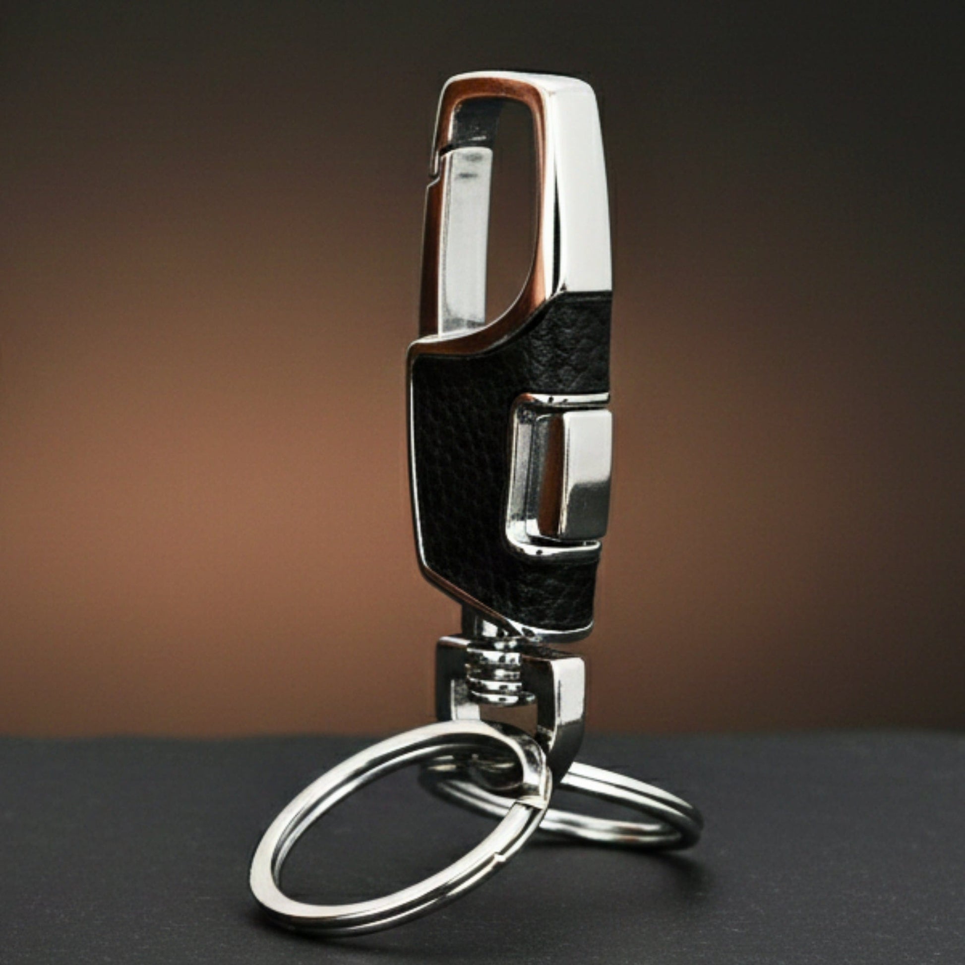 THE MEN THING KeyChains TITAN GRIP LEATHER - BLACK - Stainless Steel Keychain for Men & Boy