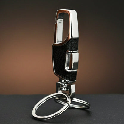 THE MEN THING KeyChains TITAN GRIP LEATHER - BLACK - Stainless Steel Keychain for Men & Boy