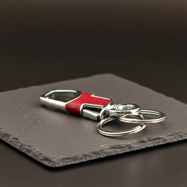 TITAN GRIP LEATHER - RED - Stainless Steel Keychain for Men & Boy