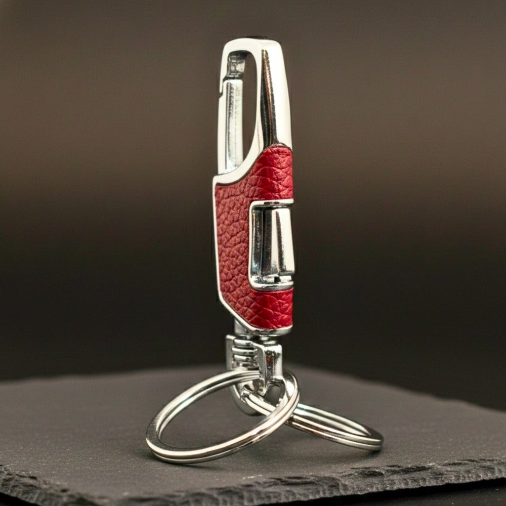 THE MEN THING KeyChains TITAN GRIP LEATHER - RED - Stainless Steel Keychain for Men & Boy