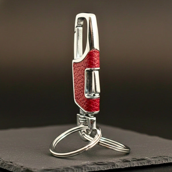 TITAN GRIP LEATHER - RED - Stainless Steel Keychain for Men & Boy