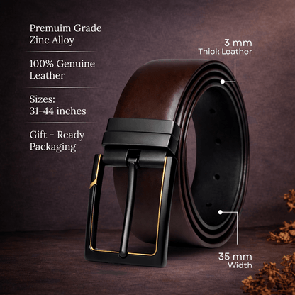 THE MEN THING Leather Belts ARVIX BROWN - Premium Genuine Leather Reversible Belt for Men & Boys | Durable & Stylish for Everyday Wear